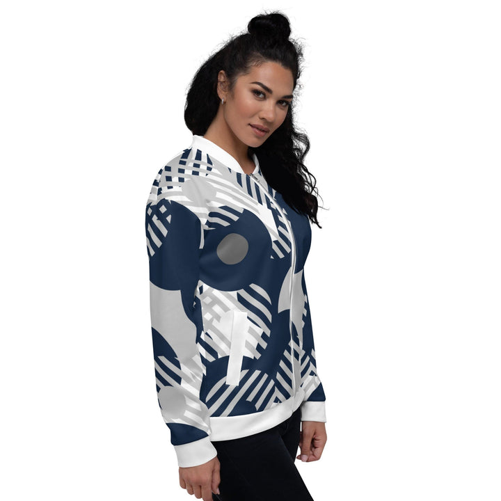 Womens Bomber Jacket - Blue and Grey Geometric Style-2