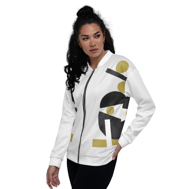 Womens Bomber Jacket - White and Gold Geometric Style-3