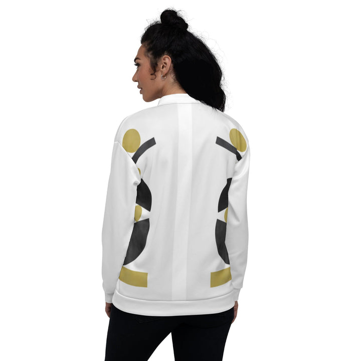 Womens Bomber Jacket - White and Gold Geometric Style-1
