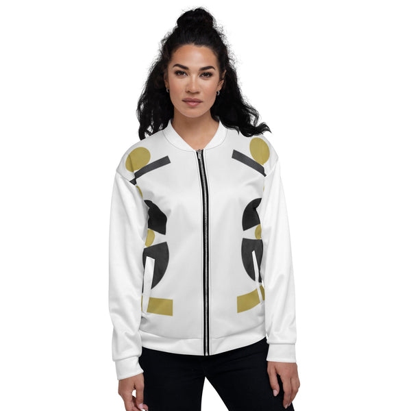 Womens Bomber Jacket - White and Gold Geometric Style-0