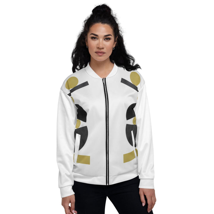 Womens Bomber Jacket - White and Gold Geometric Style-0