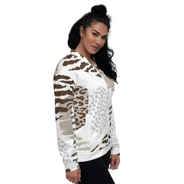 Womens Bomber Jacket White/taupe Geometric-2