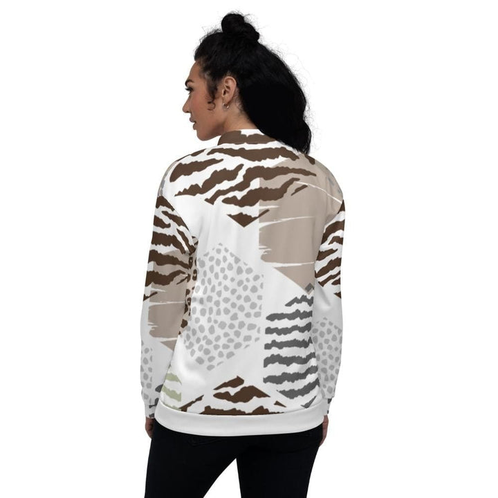 Womens Bomber Jacket White/taupe Geometric-1