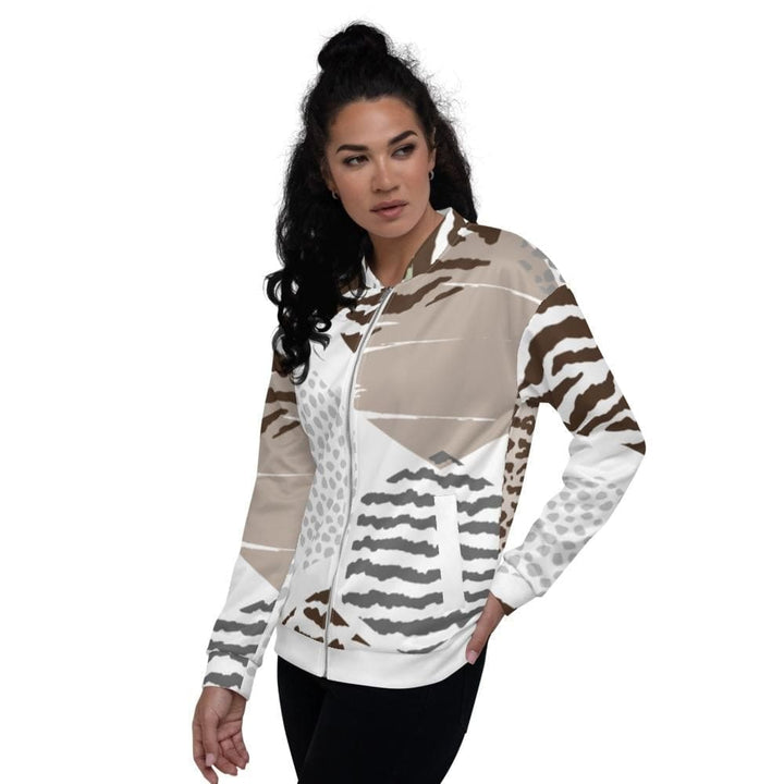 Womens Bomber Jacket White/taupe Geometric-3