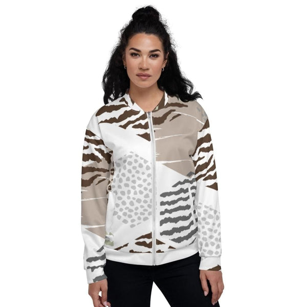 Womens Bomber Jacket White/taupe Geometric-0