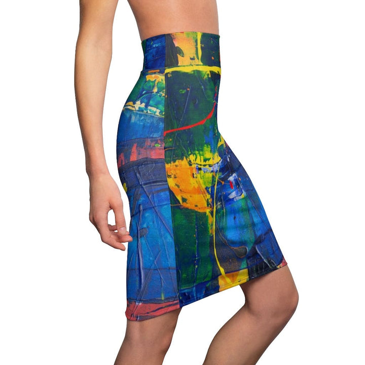 Womens Mini Skirt - High Waisted - Multicolor Abstract Pencil Skirt-2