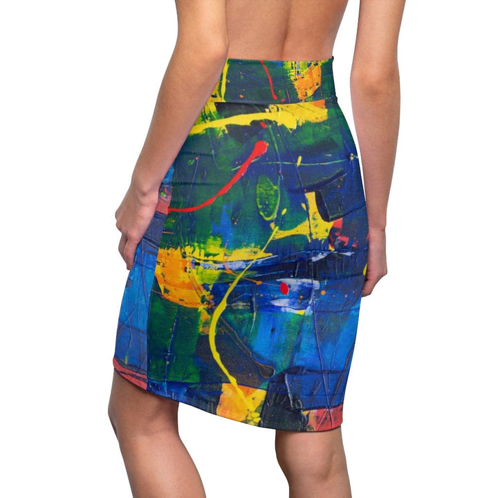 Womens Mini Skirt - High Waisted - Multicolor Abstract Pencil Skirt-1