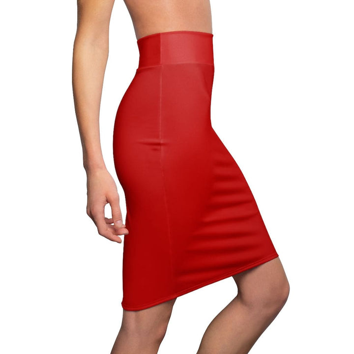 Womens High Waisted Mini Pencil Skirt - Red-2