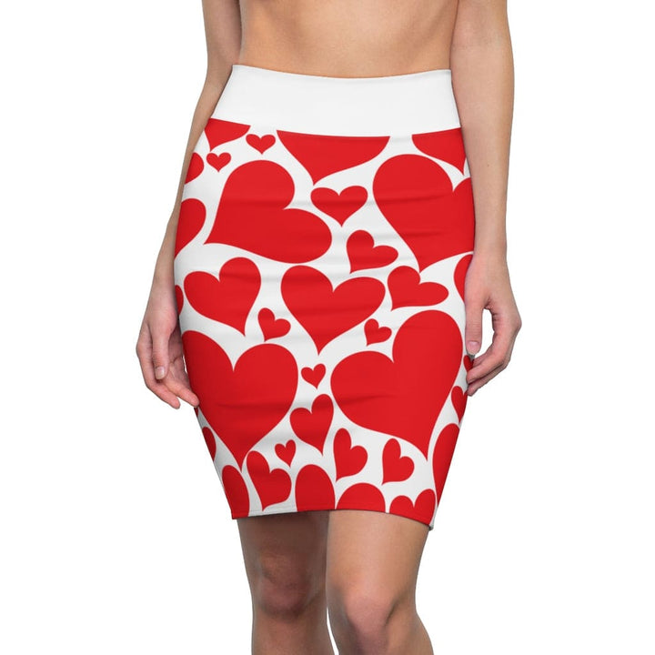 Womens Pencil Mini Skirt - Love Red Hearts Illustration-0