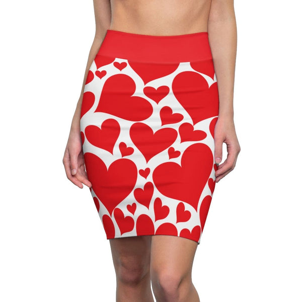 Womens Pencil Mini Skirt - Love Red Hearts - S867849-0
