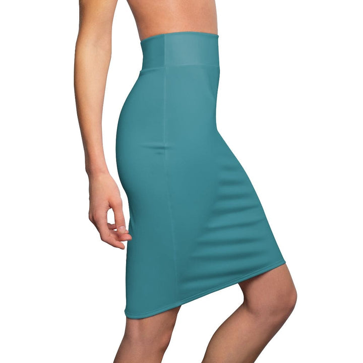Womens Pencil Skirt - Aqua Green Stretch Mini-2