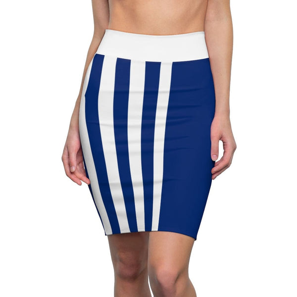 Womens Pencil Skirt Blue/white Stripe - Stretch Mini-0