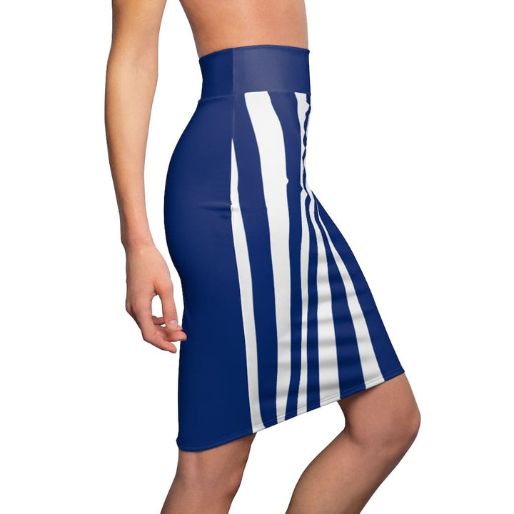 Womens Pencil Skirt Blue/white Stripe - Stretch Mini - S152393-2