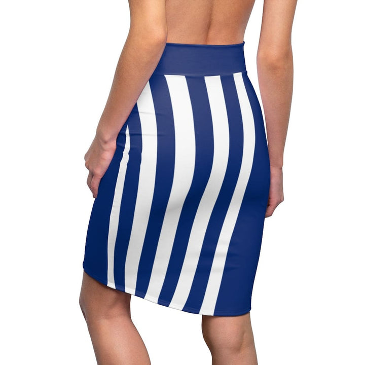 Womens Pencil Skirt Blue/white Stripe - Stretch Mini - S152393-1