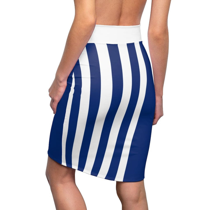 Womens Pencil Skirt Blue/white Stripe - Stretch Mini-1