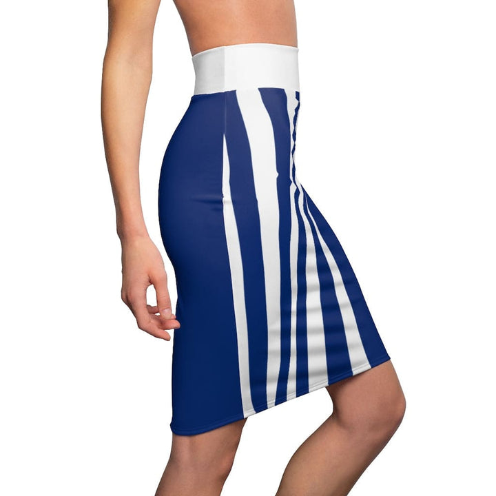 Womens Pencil Skirt Blue/white Stripe - Stretch Mini-2