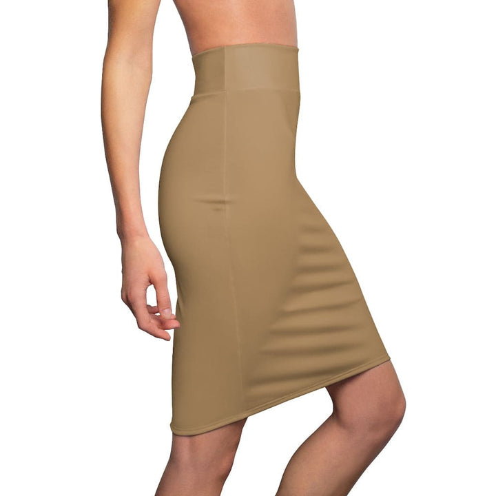 Womens Pencil Skirt - Camel Brown Stretch Mini-2