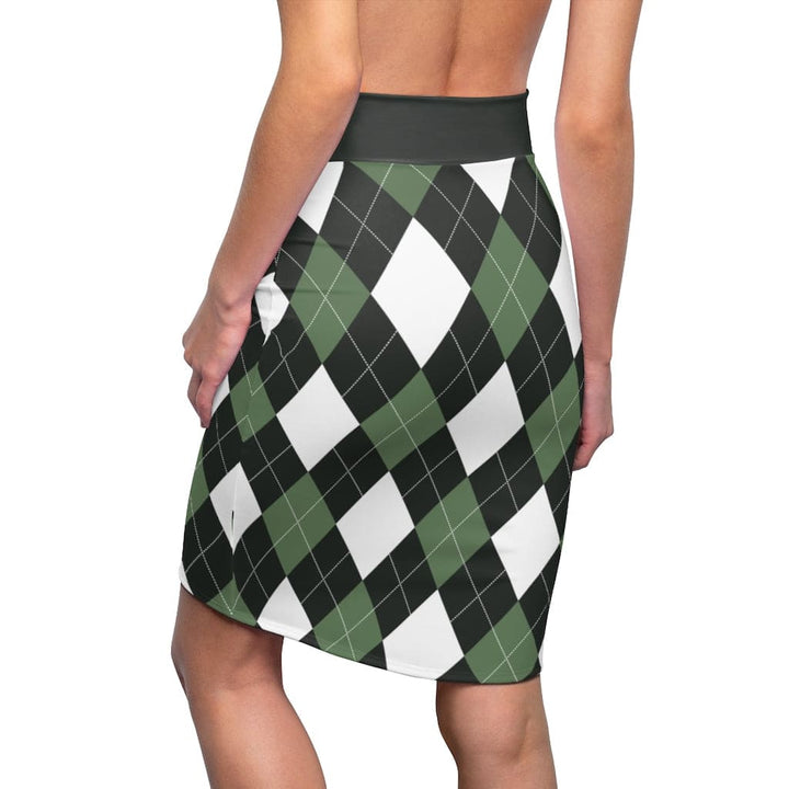 Womens Pencil Skirt - Green and White Argyle Stretch Mini - S510537-1