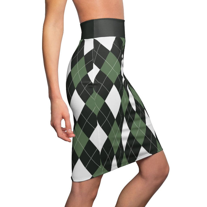 Womens Pencil Skirt - Green and White Argyle Stretch Mini - S510537-2
