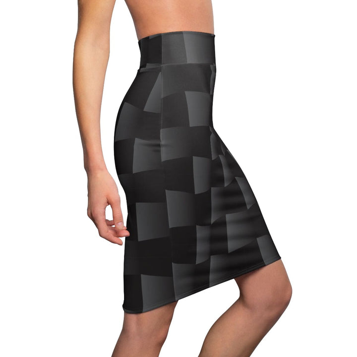 Womens Pencil Skirt - High Waist Stretch - 3d Black Squares-2