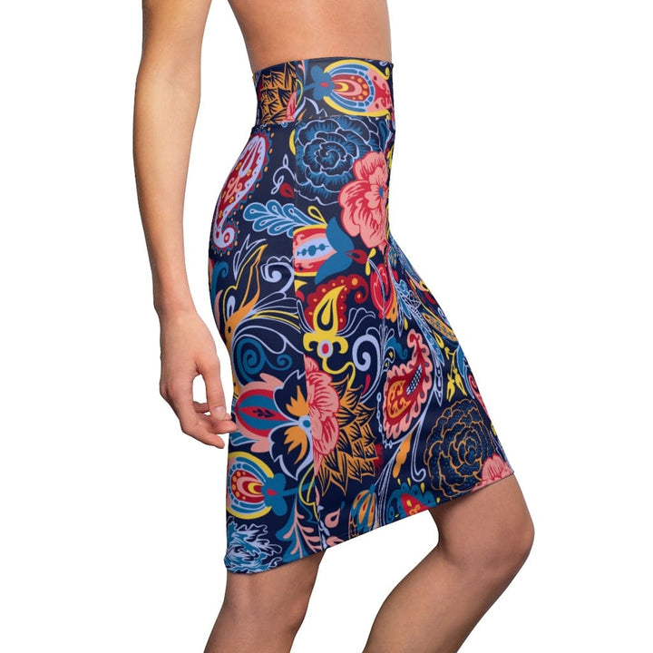 Womens Pencil Skirt - High Waist Stretch - Multicolor Floral Print S19337-2