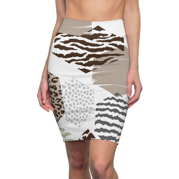 Womens Pencil Skirt - High Waist Stretch - Multicolor Geometric S65353-0