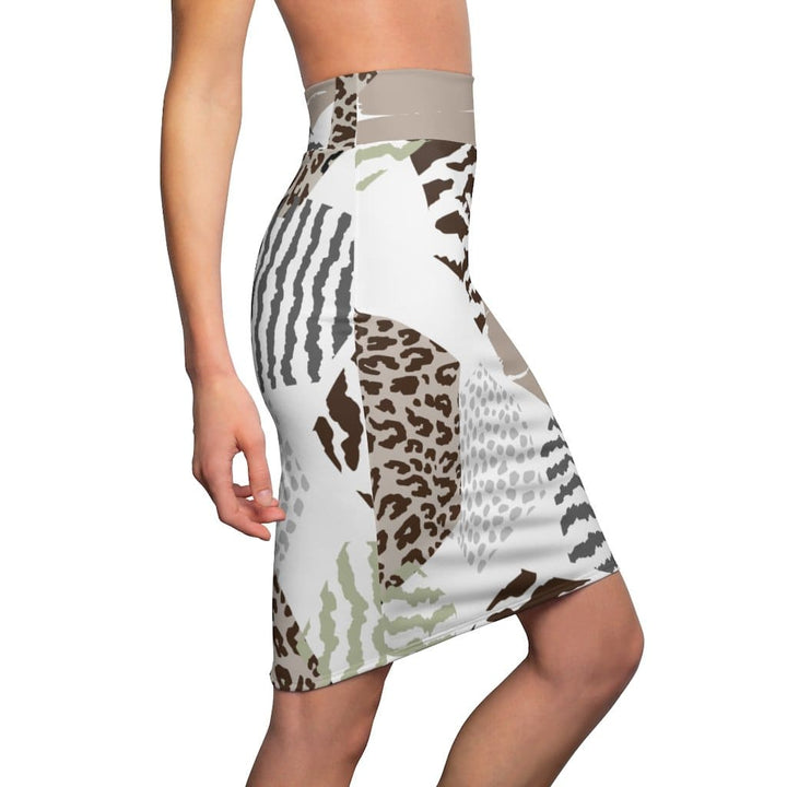 Womens Pencil Skirt - High Waist Stretch - Multicolor Geometric S65353-2