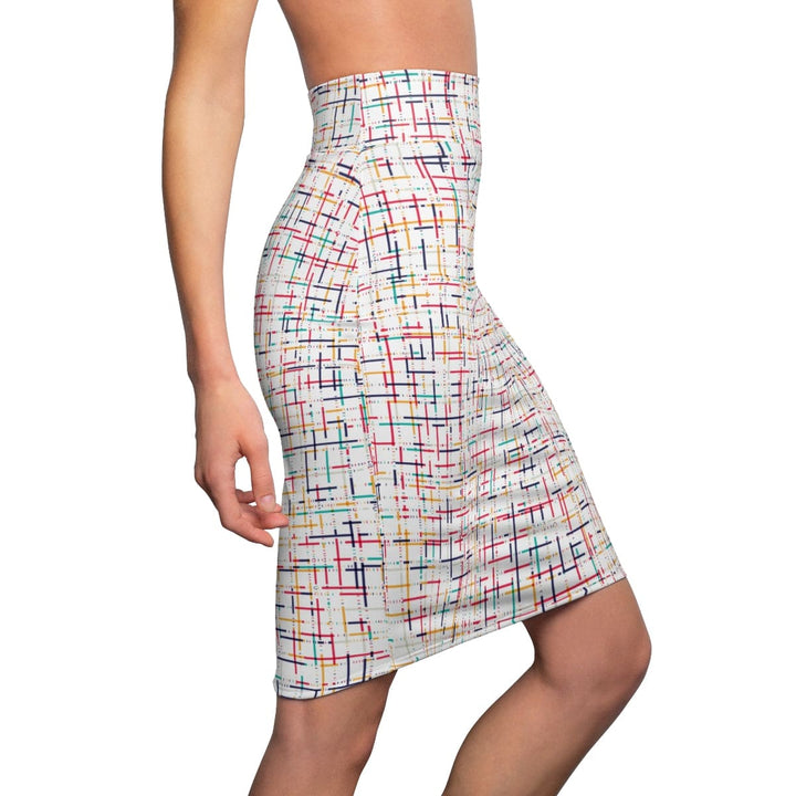 Womens Pencil Skirt - High Waist Stretch - Multicolor Stripes-2