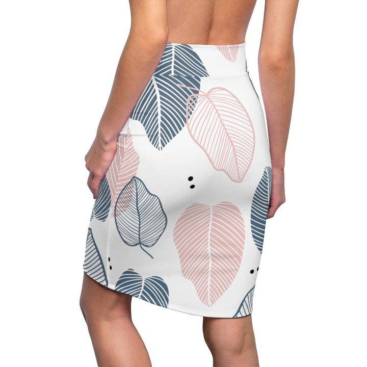 Womens Pencil Skirt - High Waist Stretch - Pastel Color Leaves-1