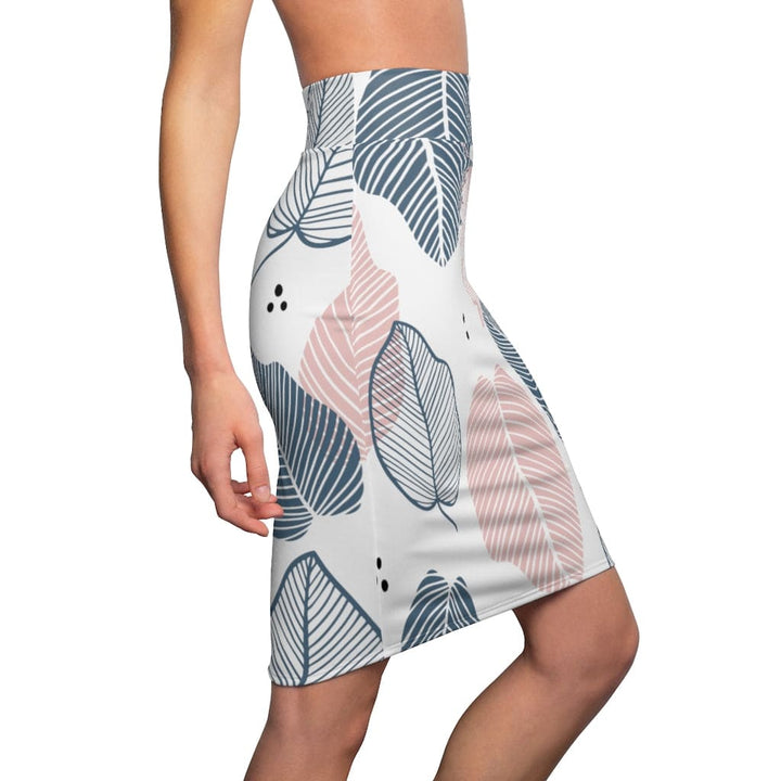 Womens Pencil Skirt - High Waist Stretch - Pastel Color Leaves-2