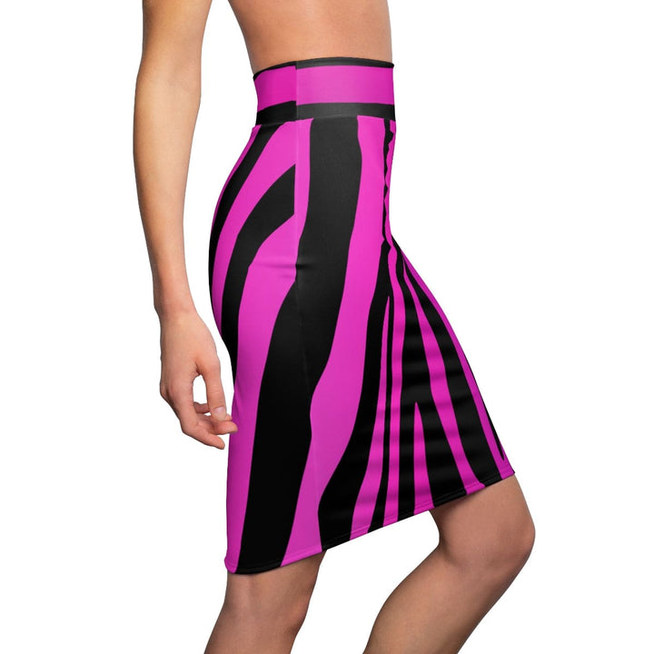 Womens Pencil Skirt - High Waist Stretch - Purple Stripes-2