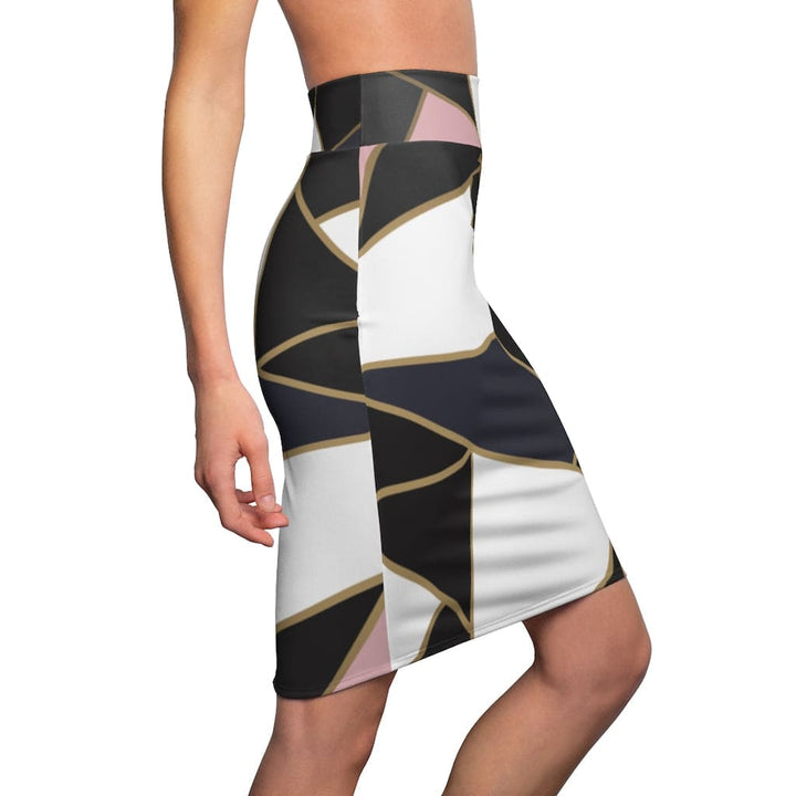 Womens Pencil Skirt - High Waist - Trio Black/white Pink - S040713-2