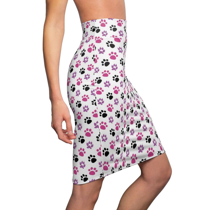 Womens Pencil Skirt - Pink and Black Paws Stretch Mini - S804809-2