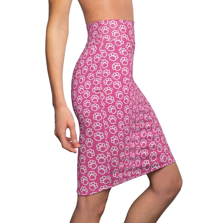 Womens Pencil Skirt - Pink and White Paws Stretch Mini - S294025-2