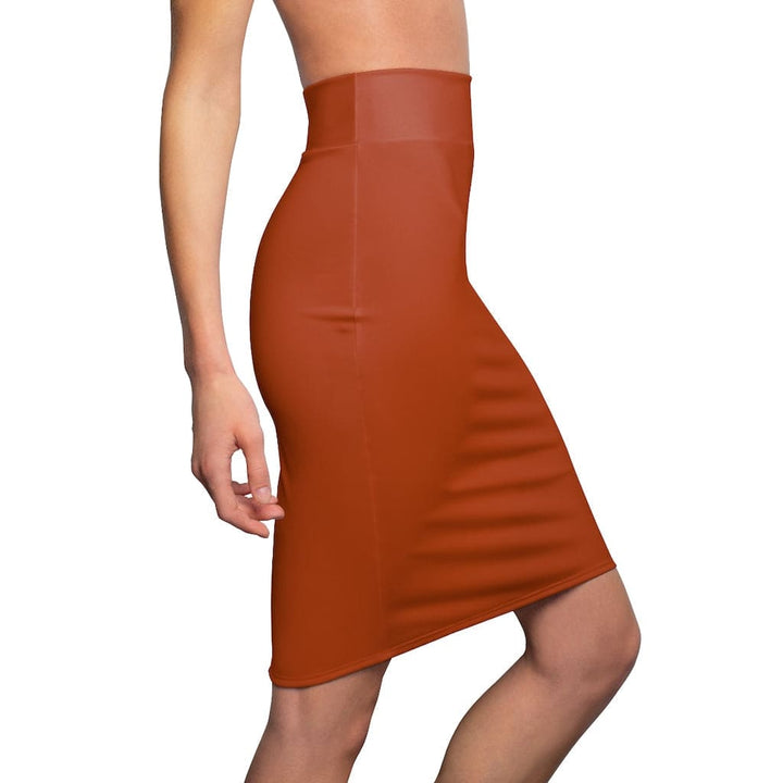 Womens Pencil Skirt - Rust Stretch Mini-2