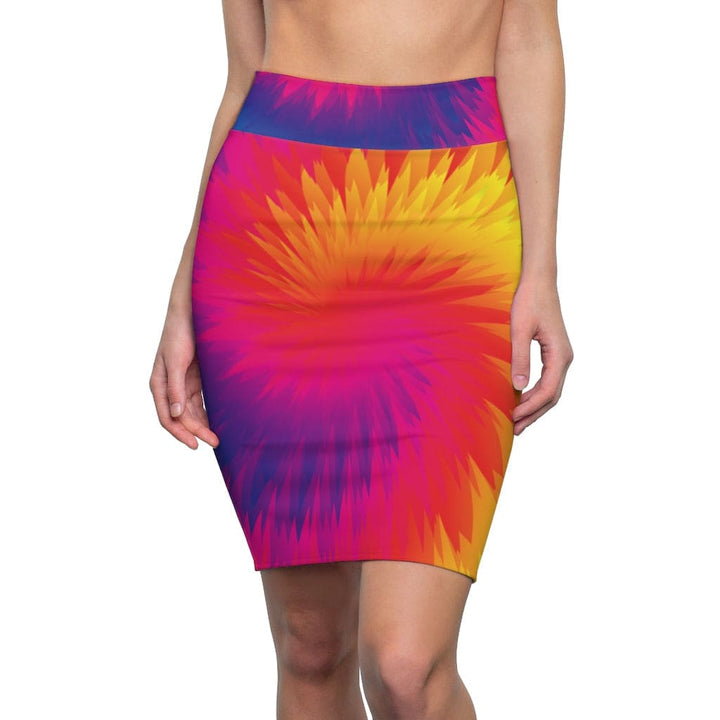 Womens Pencil Skirt - Tie Dye Rainbow Stretch Mini-0