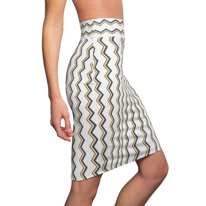 Womens Pencil Skirt - White and Beige Stripes Stretch Mini-2