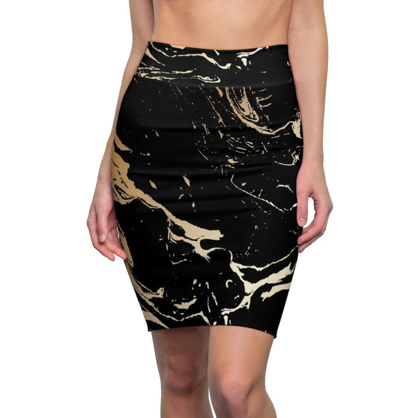 Womens Skirt - Black and Beige Marble Style Skirt-0
