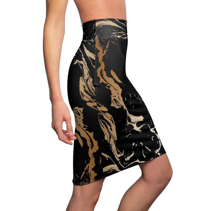 Womens Skirt - Black and Beige Marble Style Skirt-2