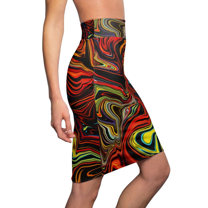 Womens Skirt - Multicolor Marble Pencil Skirt-2