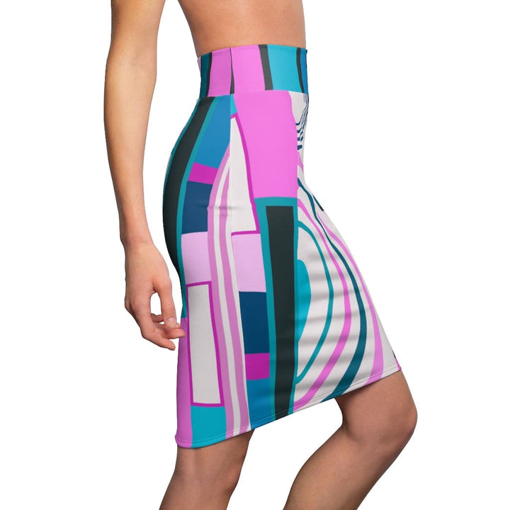 Womens Skirt - Pink and Blue High Waist Pencil Skirt - S19817-2
