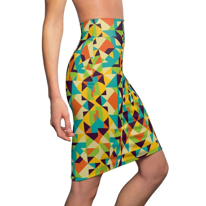 Womens Skirt - Yellow Multicolor Geometric Style Skirt-2