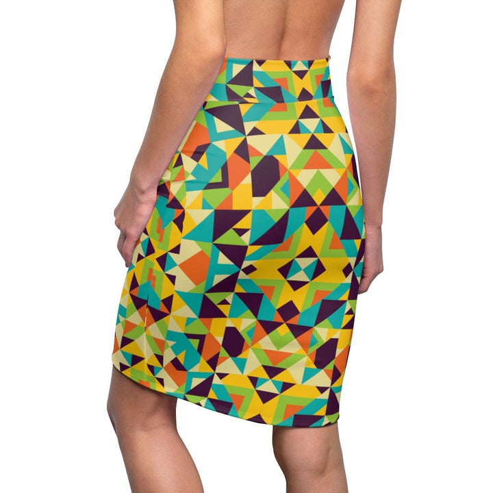 Womens Skirt - Yellow Multicolor Geometric Style Skirt-1