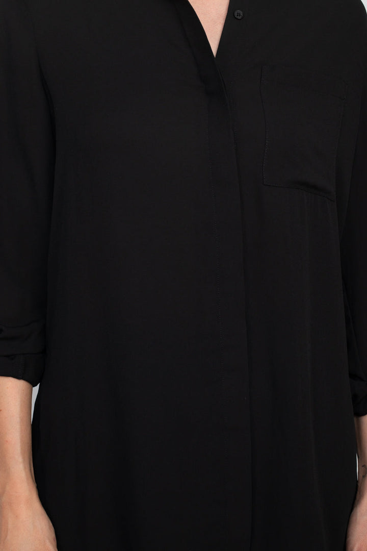 Joan Vass NY collared 3/4 sleeve front button closure chiffon crepe shirt-3