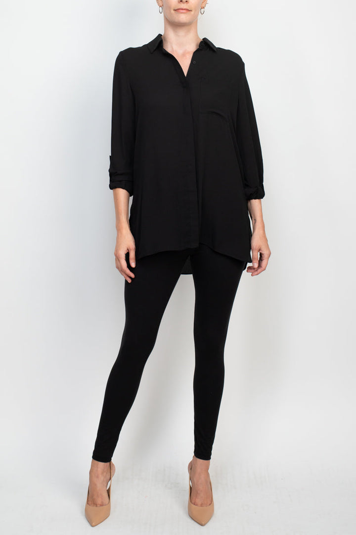 Joan Vass NY collared 3/4 sleeve front button closure chiffon crepe shirt-4
