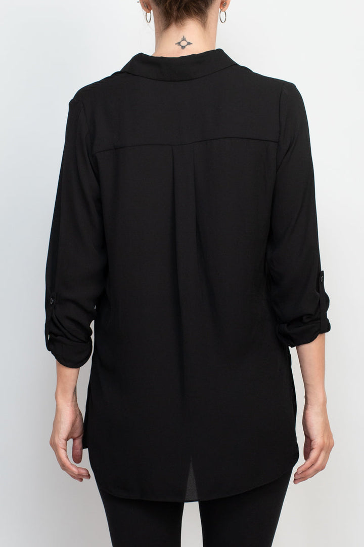 Joan Vass NY collared 3/4 sleeve front button closure chiffon crepe shirt-2
