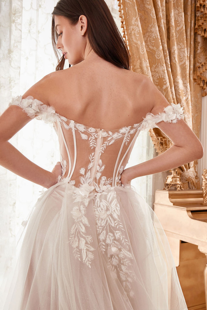 Off Shoulder Floral Applique A-Line Long Wedding Dress CDWN308-4