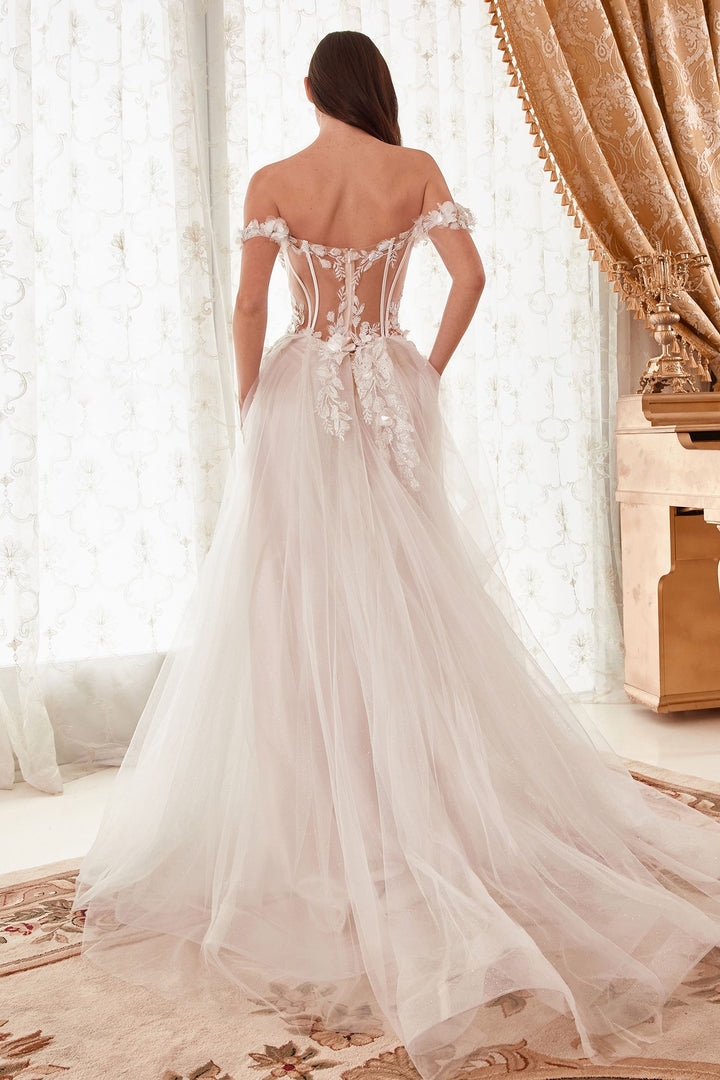 Off Shoulder Floral Applique A-Line Long Wedding Dress CDWN308-3