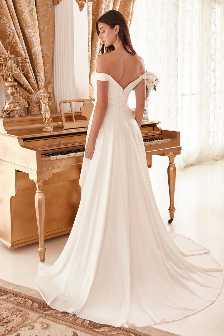 Draped Off The Shoulder With Overskirt Straps Side Slit Long Wedding Dress CDWN315-3