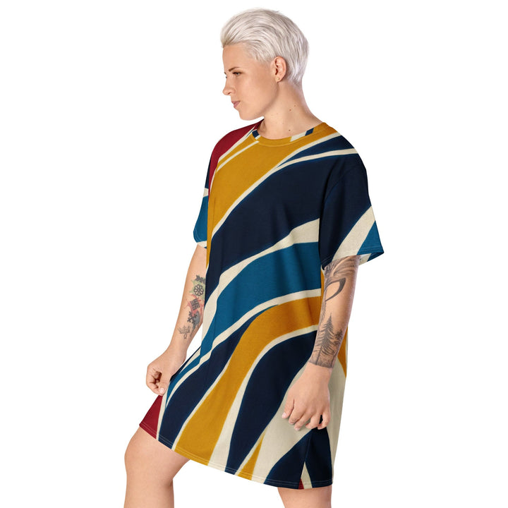 Womens Graphic T-shirt Dress - Abstract Multicolor Swirl Line Pattern-2